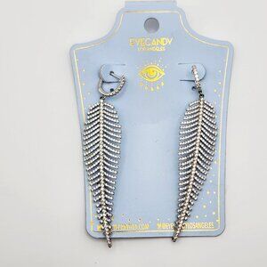 Eye Candy LA Leaf/Fern Rhinestone Dangle Earrings